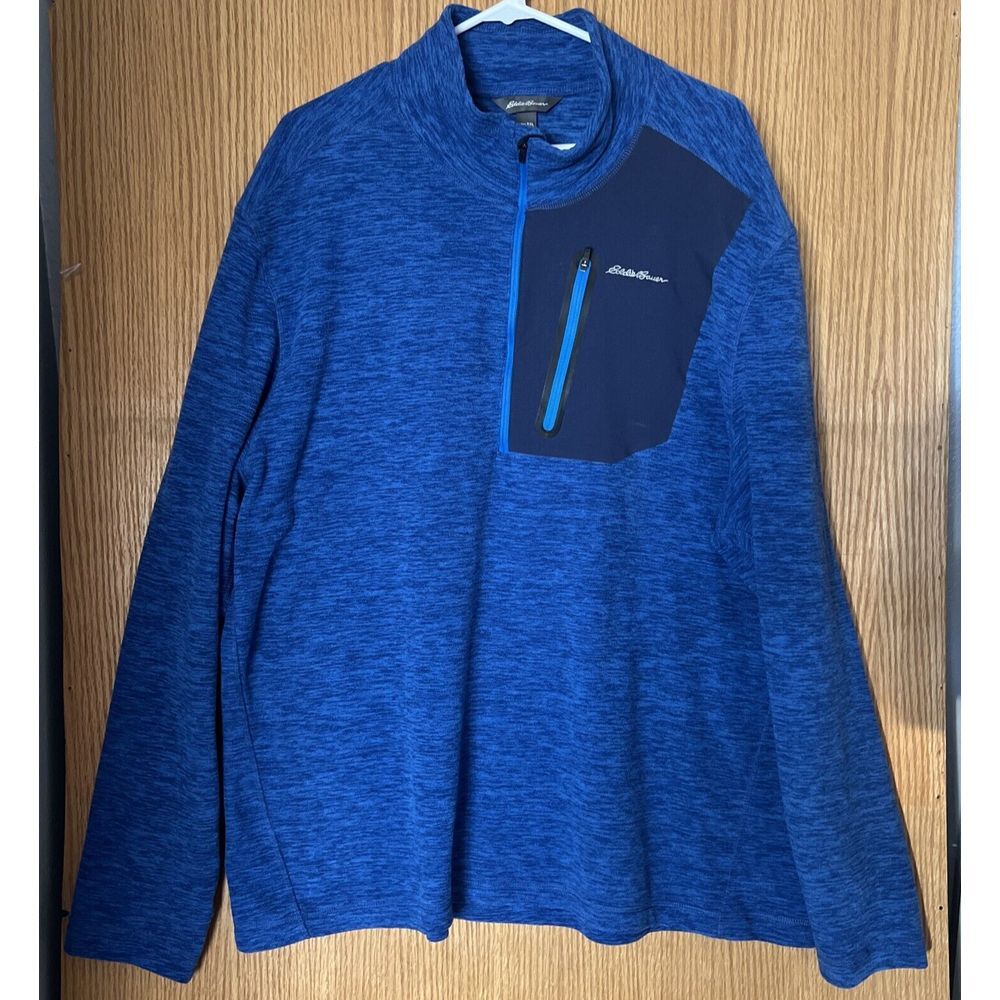 Men's Warm Long Sleeve Eddie Bauer Blue Pullover Half Zip up Sweatshirt - XXL